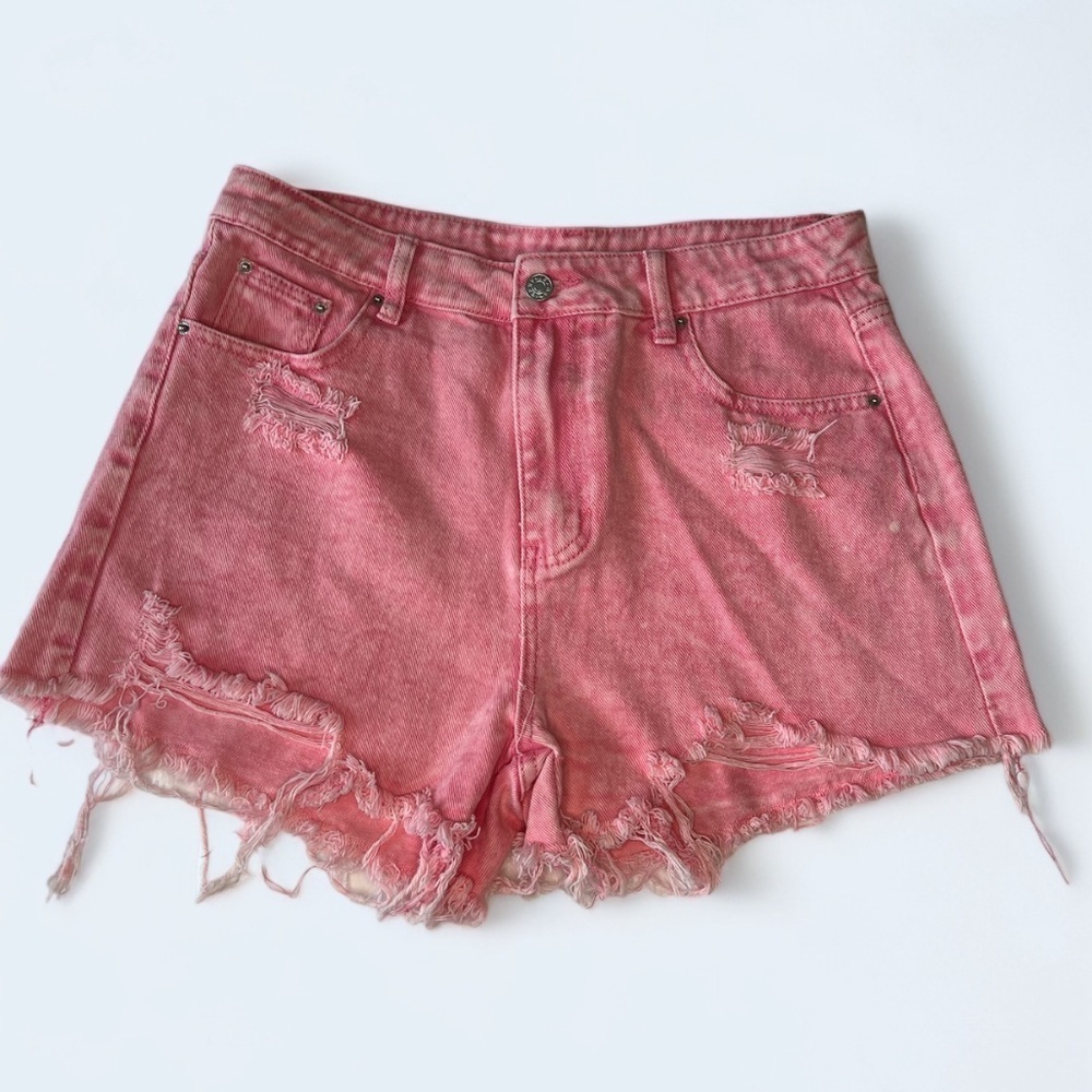 SHEIN Pink Distressed Jean Shorts